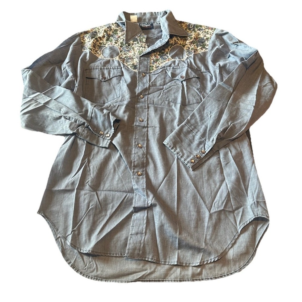 1970's Dee Cee Rangers‎ Western Style Chambray Pearl Snap Shirt XL